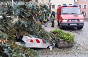 Sturm lässt Weihnachtsbaum in Pulsnitz umkippen