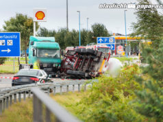 LKW kippt am Rasthof Oberlausitz auf die Seite